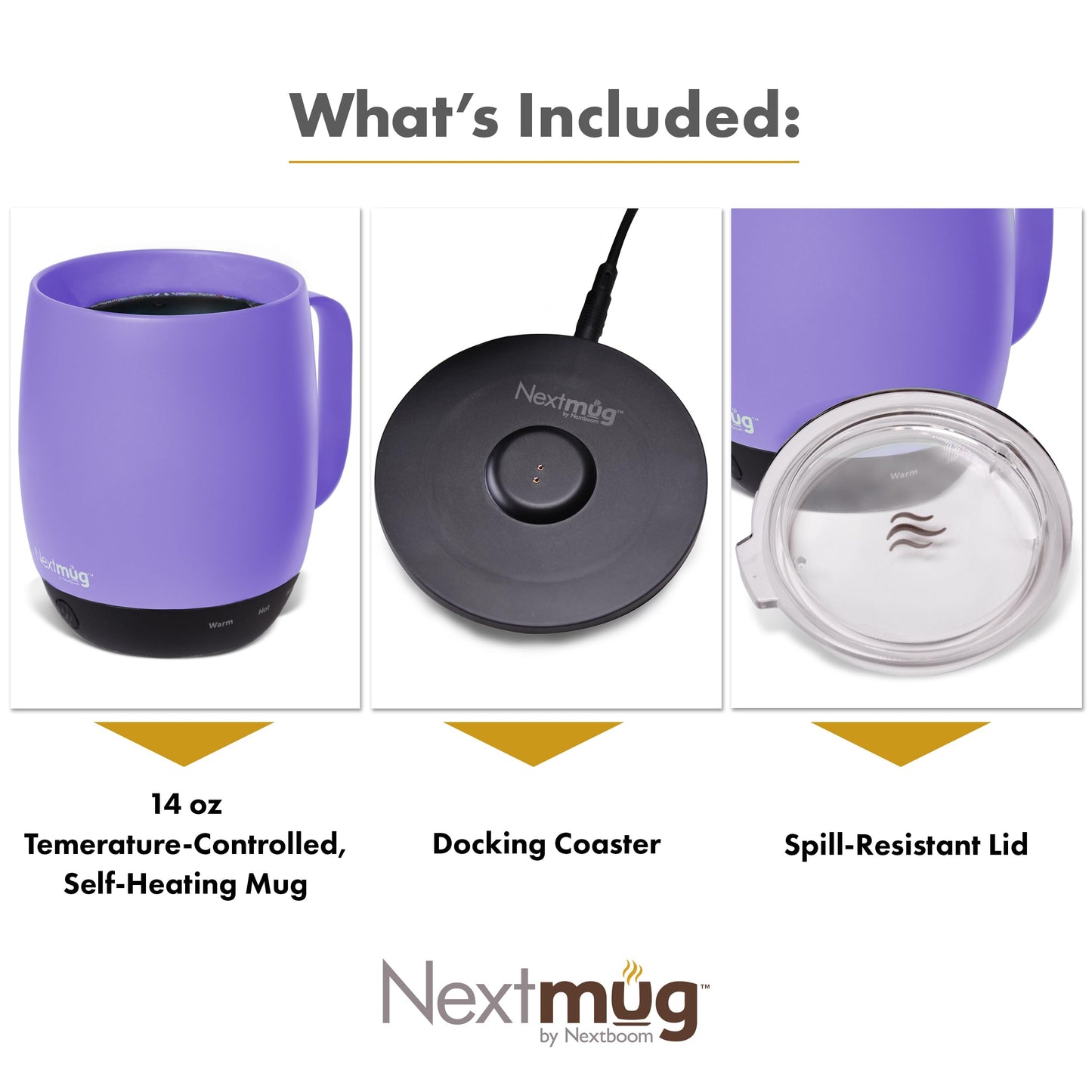 Nextmug - Temperature-Controlled, Self-Heating Coffee Mug (Violet - 14 oz.)