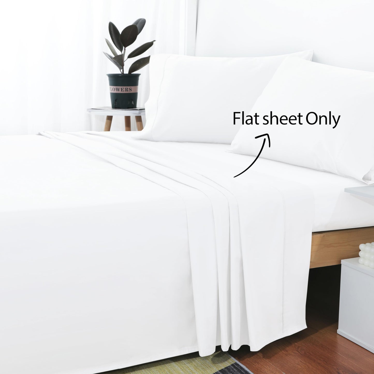 Cotton Full Flat Sheet Only, 600 Thread Count 100% Egyptian Cotton Top Sheet 1Pcs, Cool & Breathable Flat Bed Sheets Wrinkle, Fade, Stain Resistant (White Full)