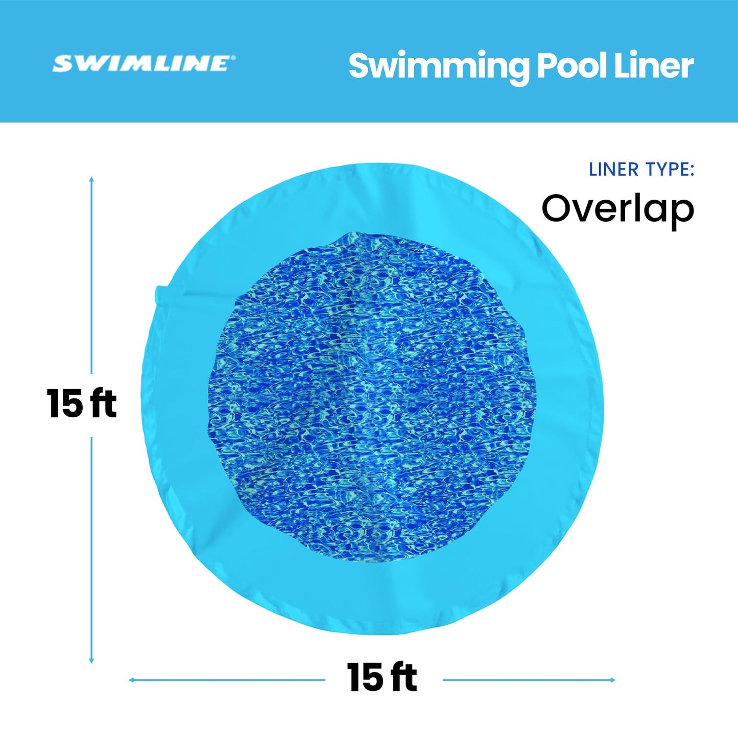 Swimline 15 Foot Durable Stylish Easy Installation Long Lasting Wall Overlap Liner for Round Above Ground Swimming Pool, Swirl Blue