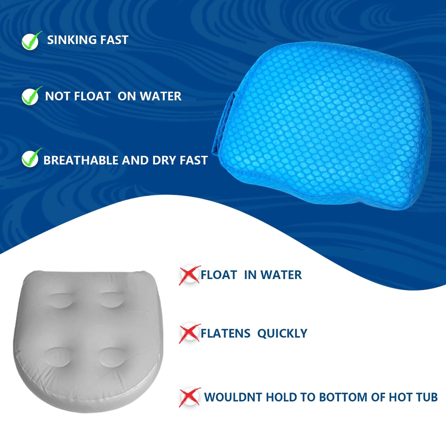 Hot Tub Booster Seat, Weighted SPA Booster Seat Cushion for Adults, 3D Air Mesh Hot Tub Seat Accssories with Non-Slip Micro Dot Bottom,Indoor or Outdoor Quick Dry Hot Tub Pillow (1 Pack-Blue)