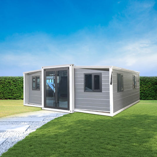 Hushhd Haven 19ft x 20ft Modern Expandable Prefab House Tiny Home with Bathroom, Living Room, Kitchen & Bedrooms, Electricity, & Hot Water House to Live in (1 Bedroom Configuration)