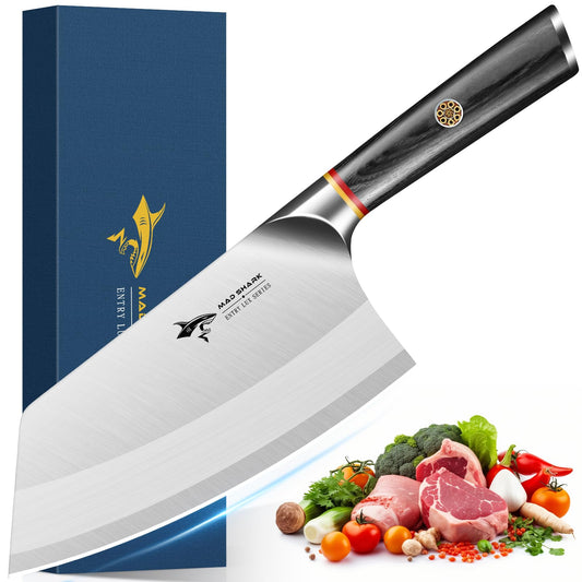 MAD SHARK High-end Cleaver Knife 7 Inch for Vegetable and Boneless Meat, Razor Sharp Chinese Chef Knife, kitchen Knife, Meat Cleaver Knife, Chopping Knife, with beautiful Pakkawood Handle