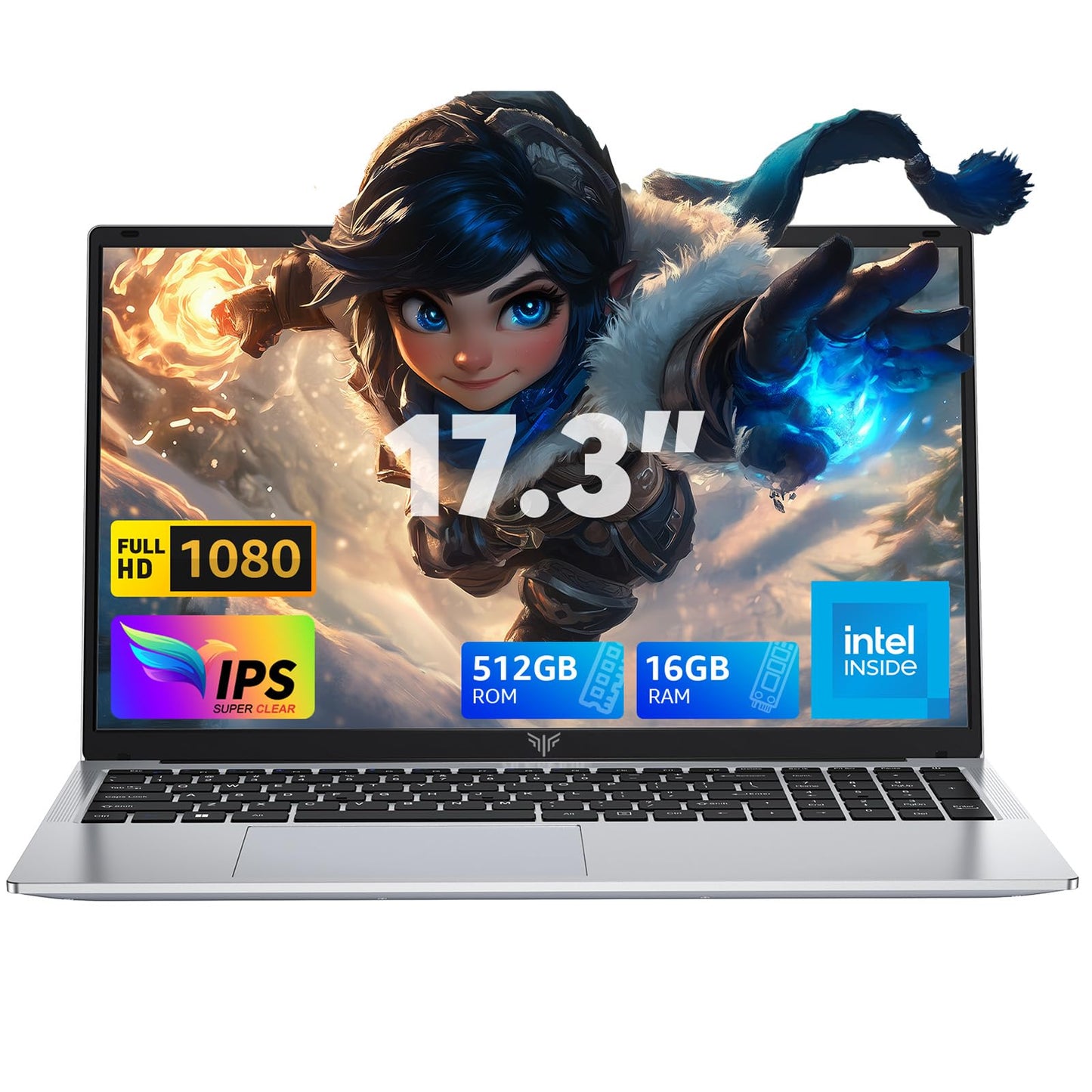 MALLRACE 2024 Gaming Laptop,17.3-Inch FHD Display Laptop with Quad Core-12th Alder Lake N97(Up to 3.6GHz), 16GB RAM 512GB ROM Traditional Laptop Computer, 6000Mah Battery,Silver