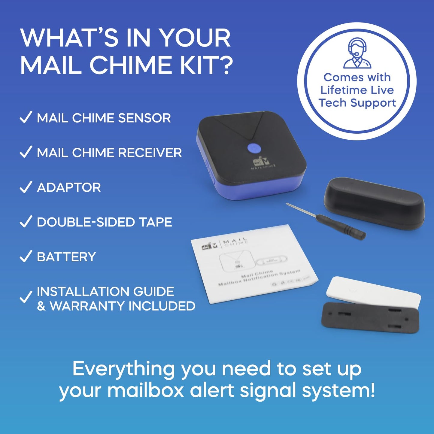 Mail Chime: Mail Alarm - Long Range (500 ft) Wireless Mailbox Alert - LED Light and Sound Alerts 20 Year Proven Brand