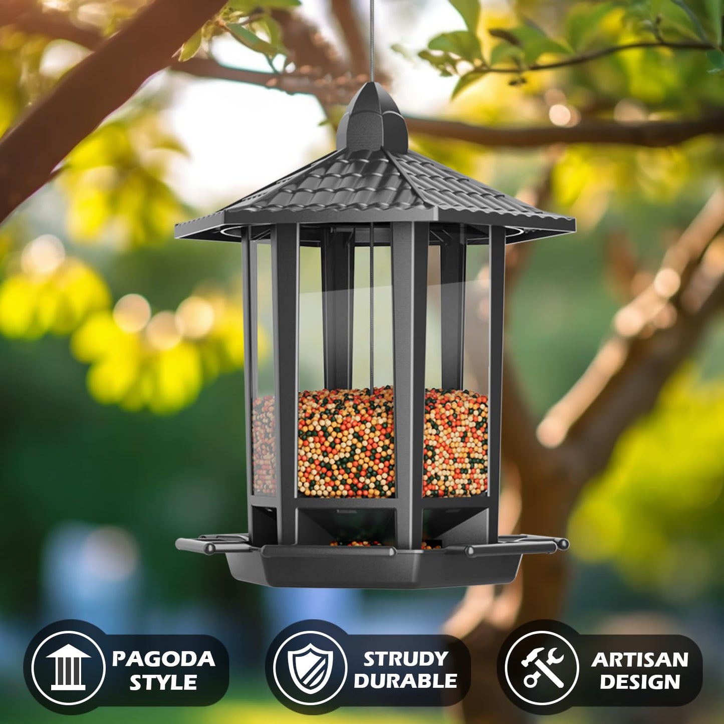 Birdream 2 Pack Bird Feeders for Outdoor Hanging, Retro Pagoda Design Fun Installation Bird Feeder, Attracting Wild Birds Chickadees Goldfinches Cardinals Finches and Sparrows