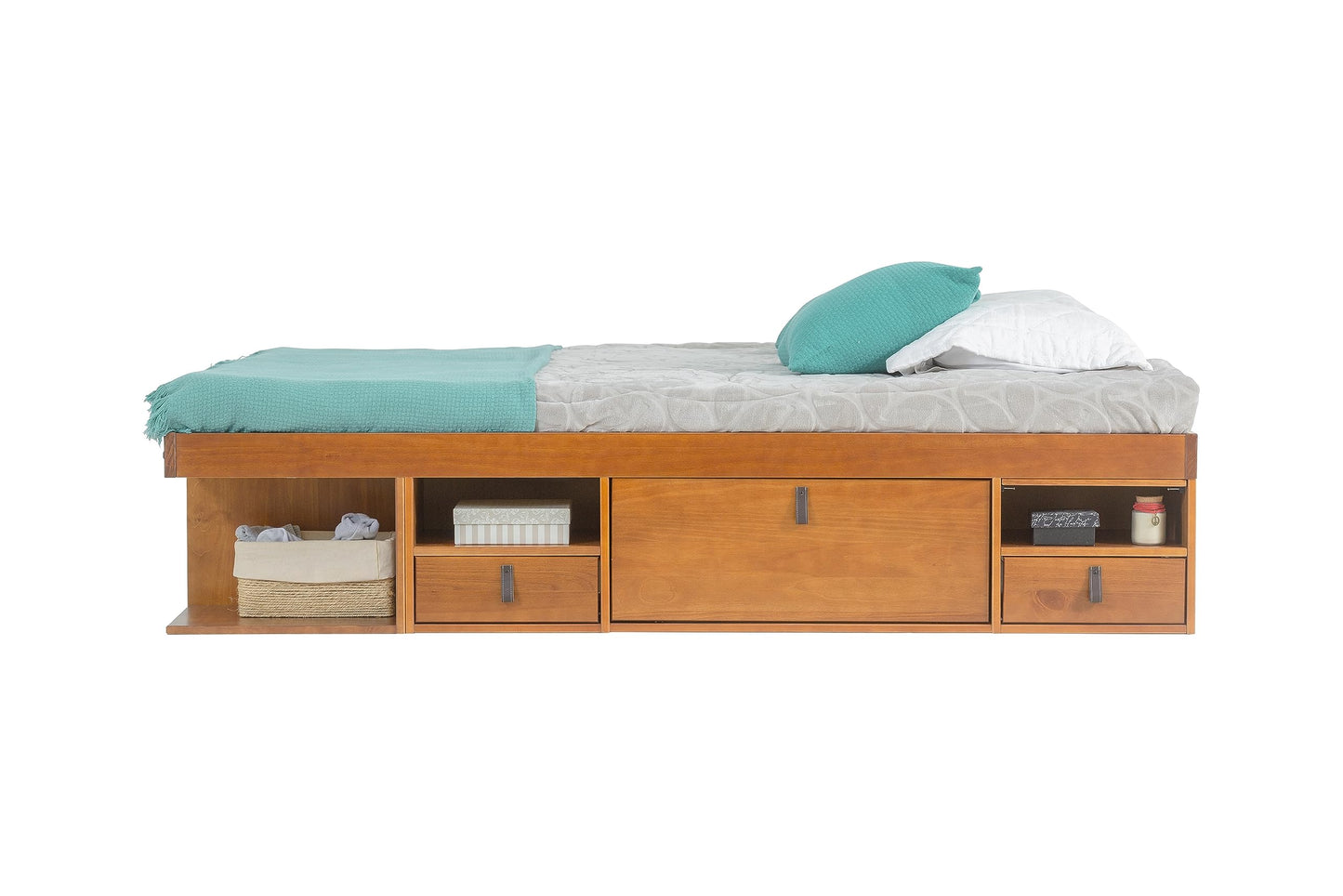 memomad Bali Storage Platform Bed with Drawers (King Size, Oak Brown Wood)