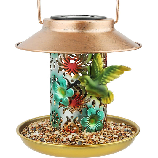 PENXUA Solar Bird Feeder for Outdoors Hanging, Gifts for Mom Grandma Women, Metal Waterproof Outside Wild Bird Feeders,Cardinals Feeders, Gifts for Bird Lovers, Lantern Light, Garden Decoration