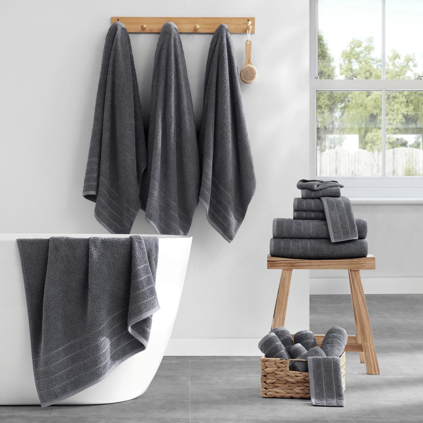 Casa Platino Bath Towels 18 Piece Towel Set Includes 6 Large Bath Towels(30"x 60"), 6 Hand Towels & 6 Washcloths, 100% Ring Spun Cotton Towels for Bathroom -Cool Grey