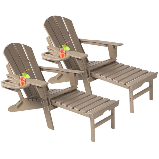 NAVINE Adjustable Adirondack Chair Set of 2 with Ottoman, Folding Adirondack Chair, HDPE Adirondack Chair with 4 in 1 Cup Holder Trays for Deck, Terrace, Patio, Poolside, Fire Pit.