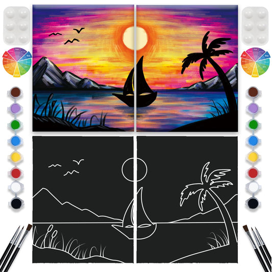 VALLSIP 2 Pack Paint and Sip Black Canvas Painting Kit Pre Drawn Canvas for Painting for adults Stretched Canvas Couples Games Date Night Afro Lion King Queen Anniversary Gifts Couple Paint Party