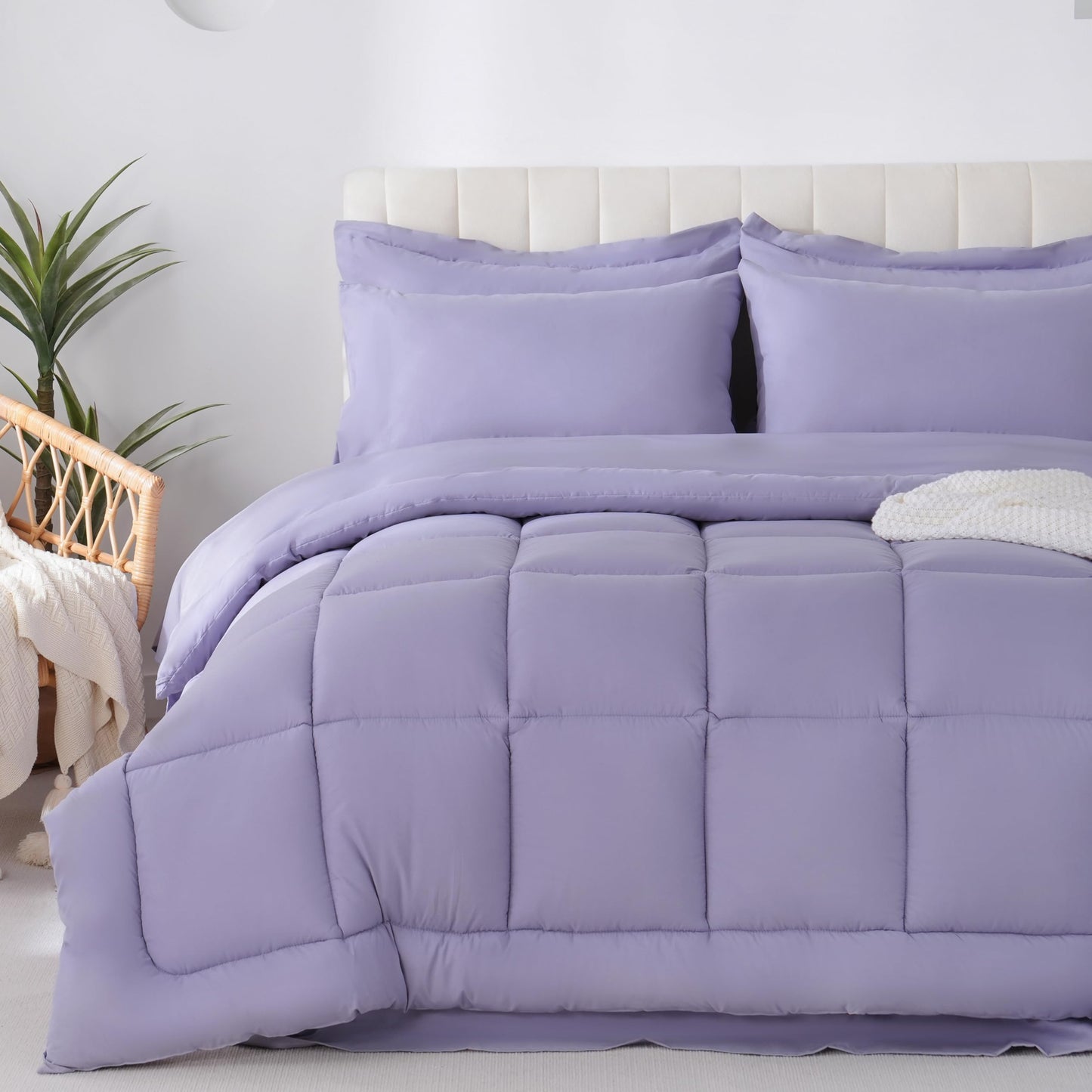 DOWNCOOL Full Size Comforter Sets, 7Pcs Full Size Bedding Sets Purple, All Season Down Alternative Bedding Comforter Sets with Comforter, Flat Sheet, Fitted Sheet, 2 Pillow Shams & 2 Pillowcases