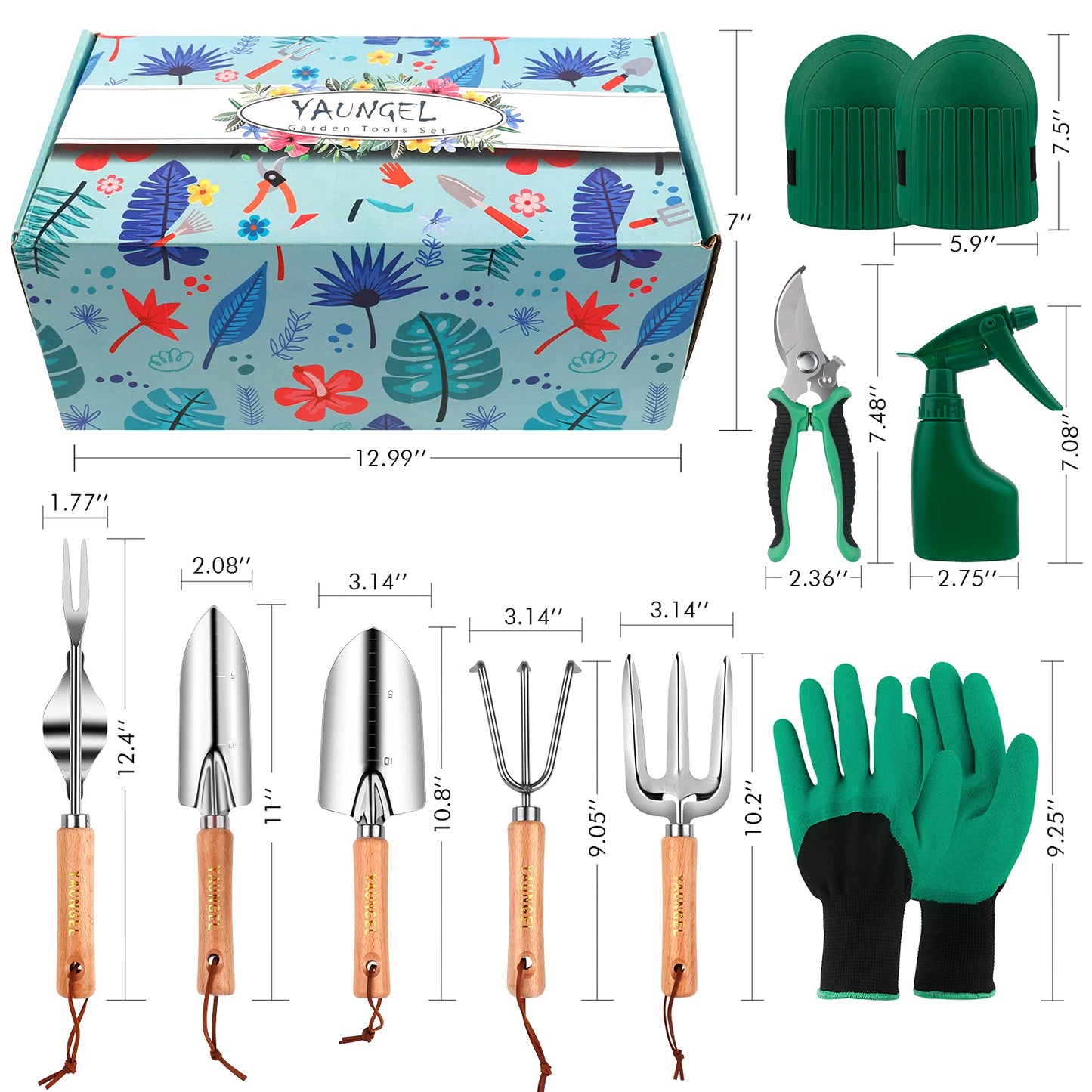 YAUNGEL Gardening Tools - 10 Pcs Garden Tool Set Heavy Duty Stainless Steel Garden Supplies Hand Tools with Wooden Handle, Storage Tote Bag, Gardening Gifts for Women and Men