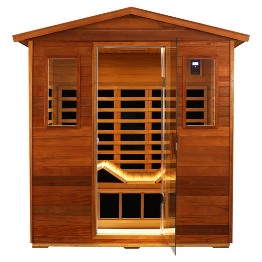 SALUSHEAT 3 Person Sauna Outdoor Sauna Far Infrared Saunas Low EMF Infrared Sauna for Home 1950W Indoor Sauna Mahogany Wooden Sauna Spa with Beauty Red Light, Foldable Seat, Headrest, Bluetooth