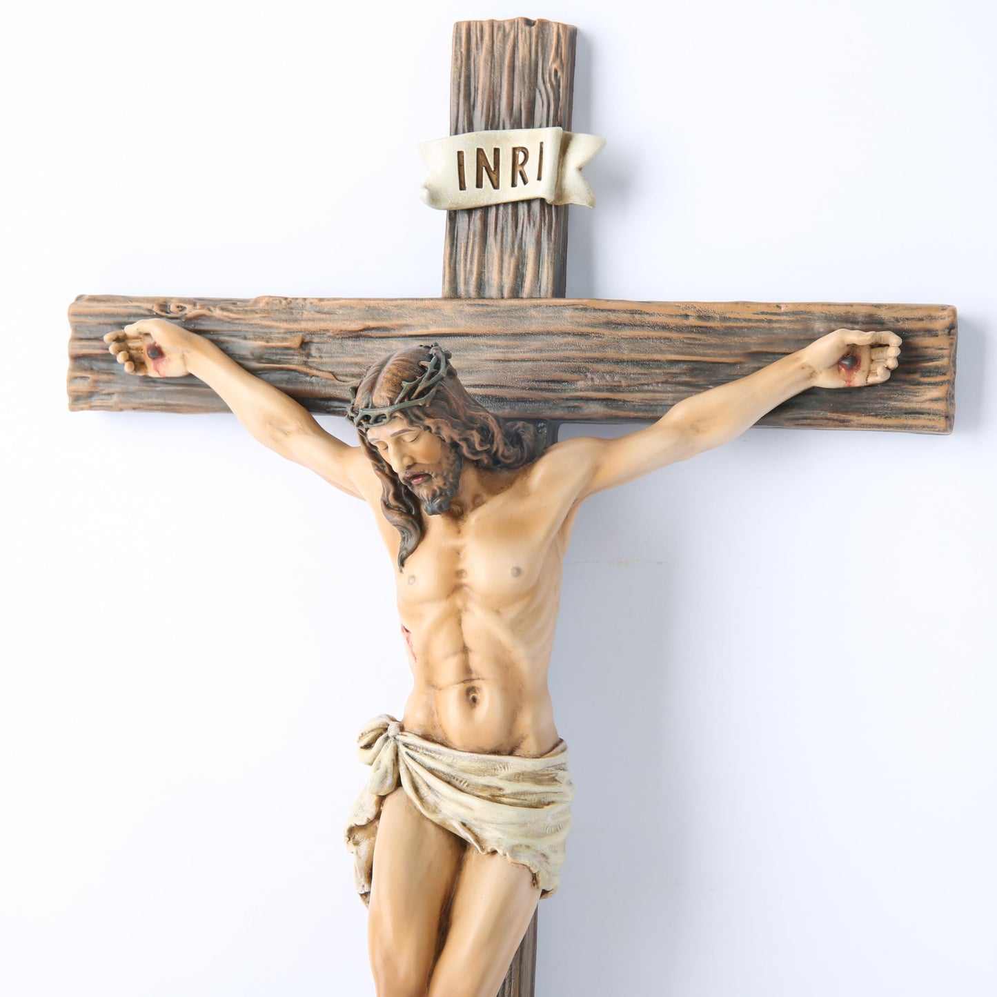 BC Catholic Crucifix Wall Cross, Jesus Christ Inspirational Home Décor, Religious Devout Gift, 14"H, Renaissance Sculpture Handmade by Buildclassic