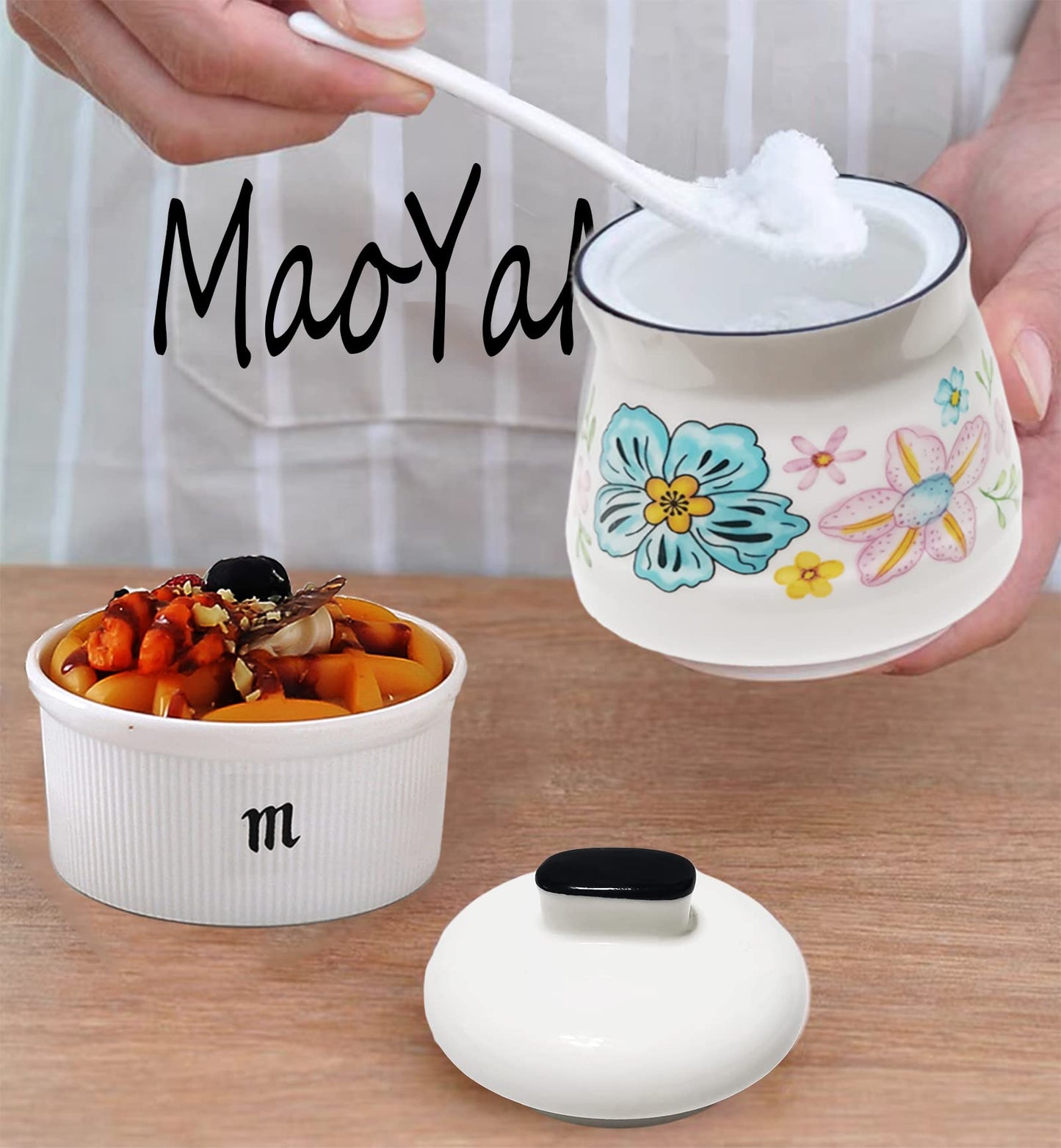 MaoYaMao Ceramic Sugar Bowl with Lid and Spoon Sugar Container Sugar Holder for Coffee Bar,Home and Kitchen 12oz