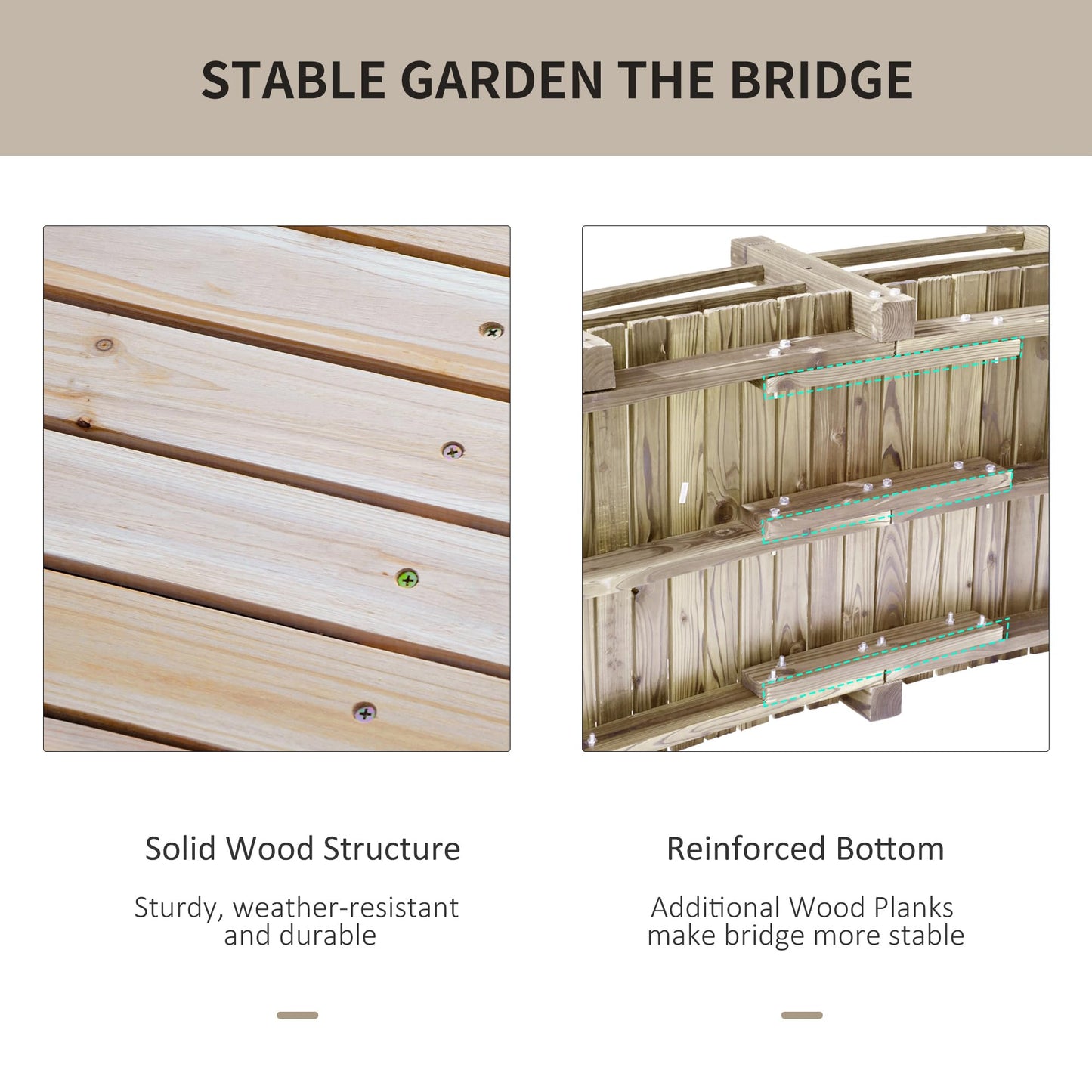 Outsunny Fir Wood Garden Bridge Arc Walkway with Side Railings for Backyards, Gardens, and Streams, Natural Wood, 60" x 26.5" x 19"