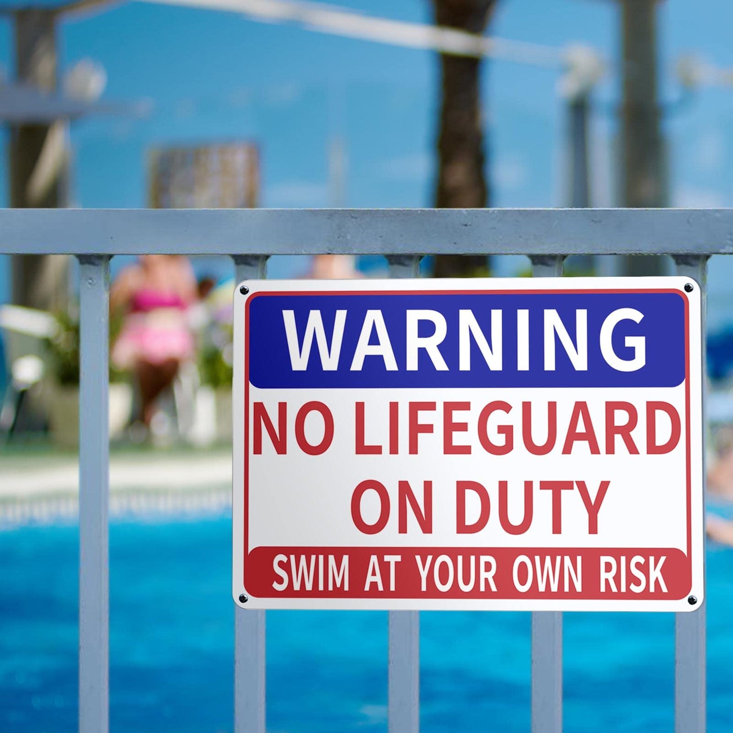 2 PACK Pool Sign, 10x14 In and 0.040 Aluminum Pool Safety Signs and Decor for Outdoor, No Lifeguard on Duty Sign Swim at Your Own Risk Sign and Never Leave Children Unattended Safety Signage