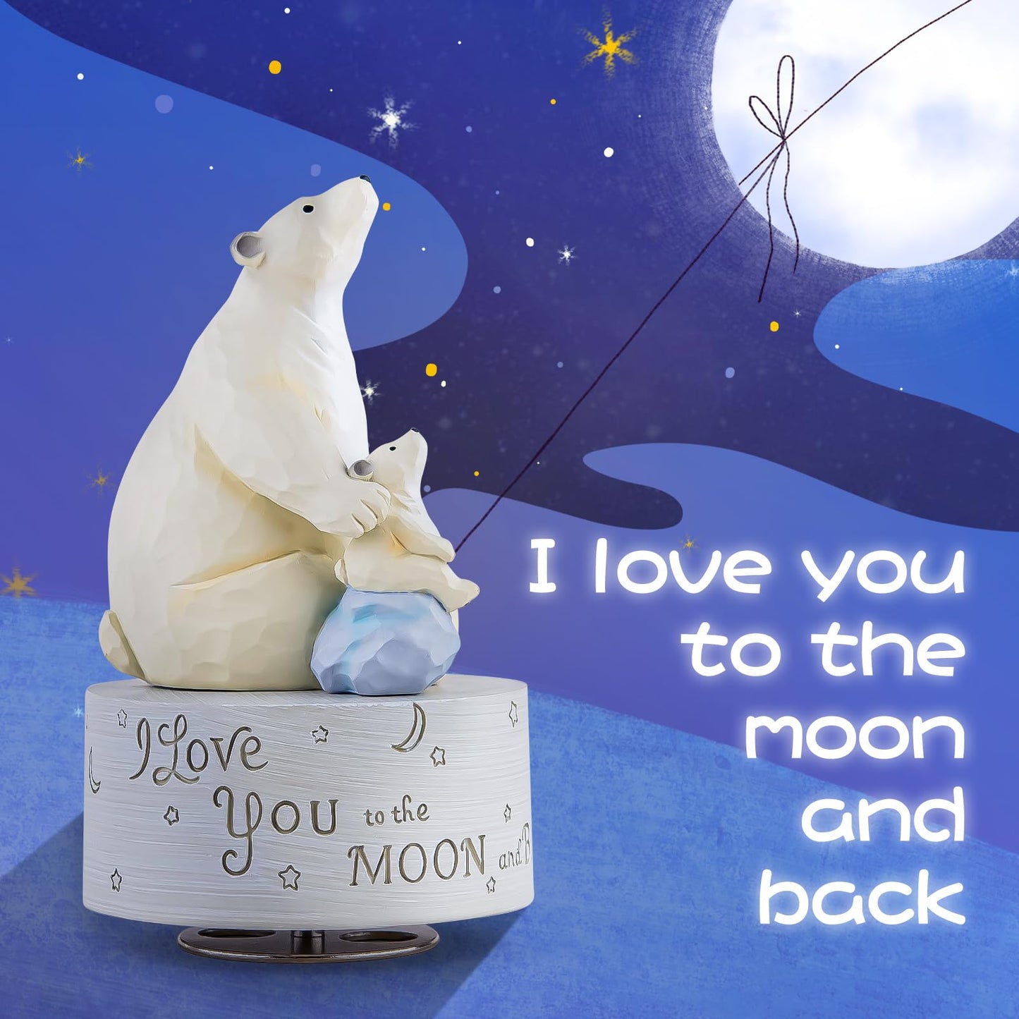 AIDLNS Polar Bear Music Box Figurine, Sculpted Hand-Painted Musical Figure Gifts, for Daughter Granddaughter Grandson Birthday Anniversary, Play You are My Sunshine