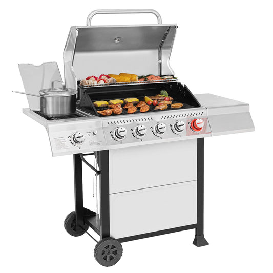 Royal Gourmet GA5401T 5-Burner BBQ Propane Grill with Sear Burner and Side Burner, Stainless Steel Barbecue Gas Grill for Outdoor Patio Garden Picnic Backyard Cooking, 64,000 BTU, Silver