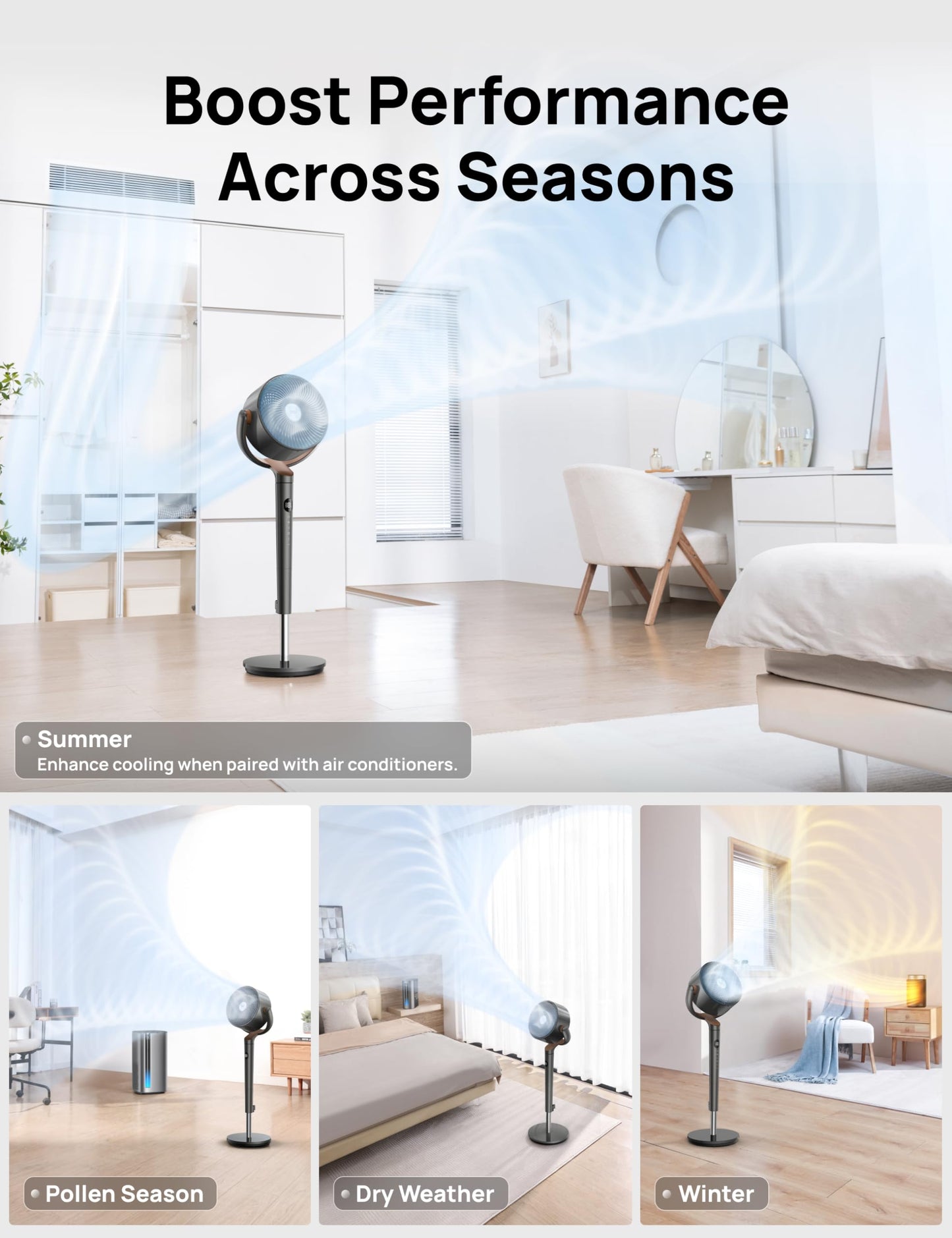 Dreo Fan for Bedroom, 120° Oscillating Standing Fan, Quiet Floor Fan with DC Motor, 82ft Pedestal Fan for Whole Room, 8 Speeds, 3 modes, 20dB, 120° Manual Vertical, 35-40" Adjustable Height, 8H Timer