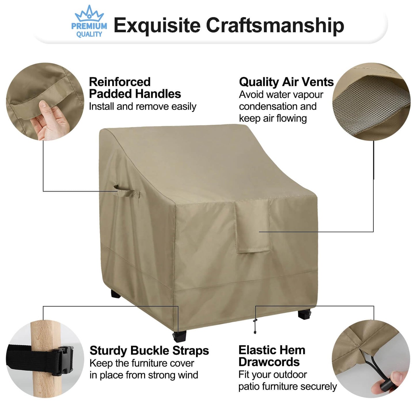 OutdoorLines Outdoor Waterproof Furniture Chair Cover - UV-Resistant Patio Lawn Chair Covers for Outdoor Furniture Windproof Heavy Duty Chair Covering, 1 Pack, 33.5Wx31.5Dx36H Inches, Camel