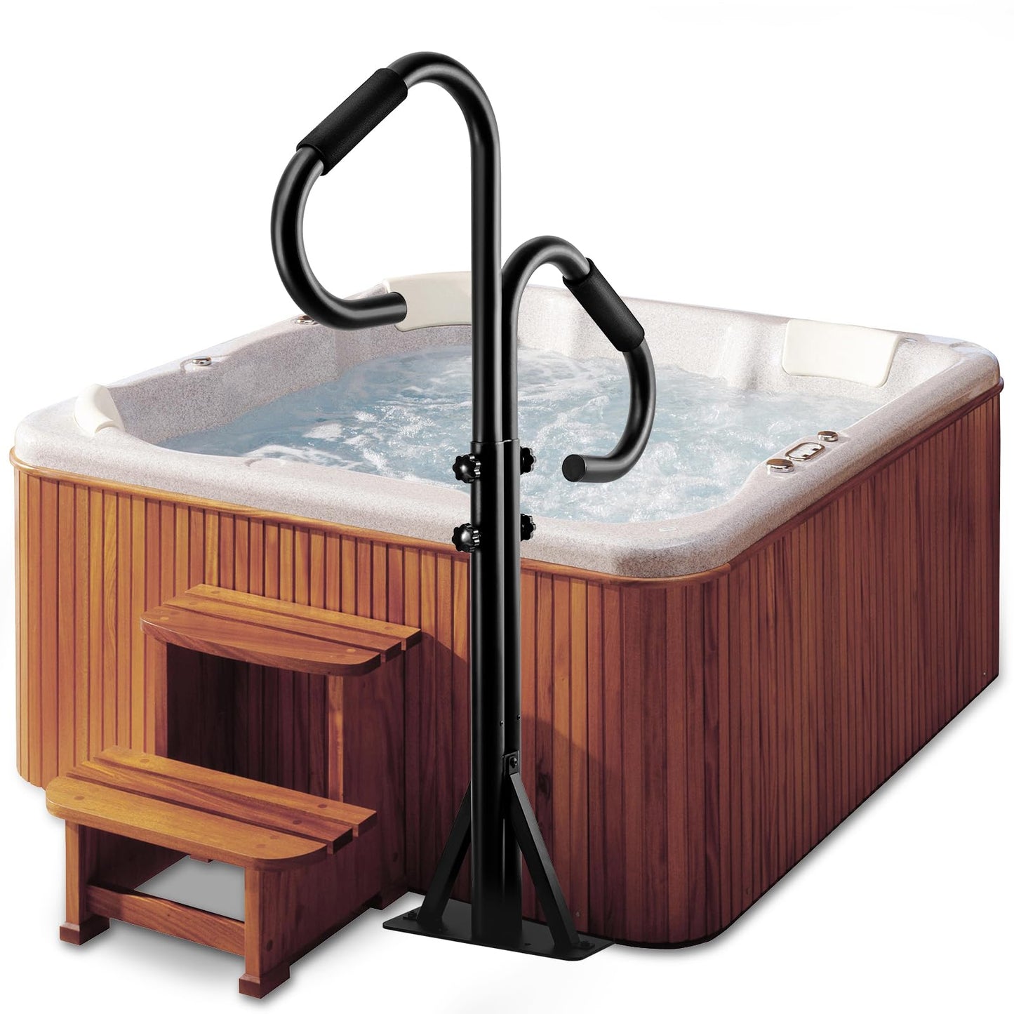 Hot Tub Handrails, Adjustable 45-53" Height with 360 Swivel, SPA Safety Railing,Inside and Outside Two-Way handrails, Indoor/Outdoor, Black Patent Pending