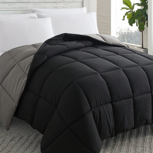 Cosybay Down Alternative Comforter (Black/Grey, Queen) - All Season Soft Quilted Queen Size Bed Comforter - Duvet Insert with Corner Tabs -Winter Summer Warm Fluffy, 88x92inches