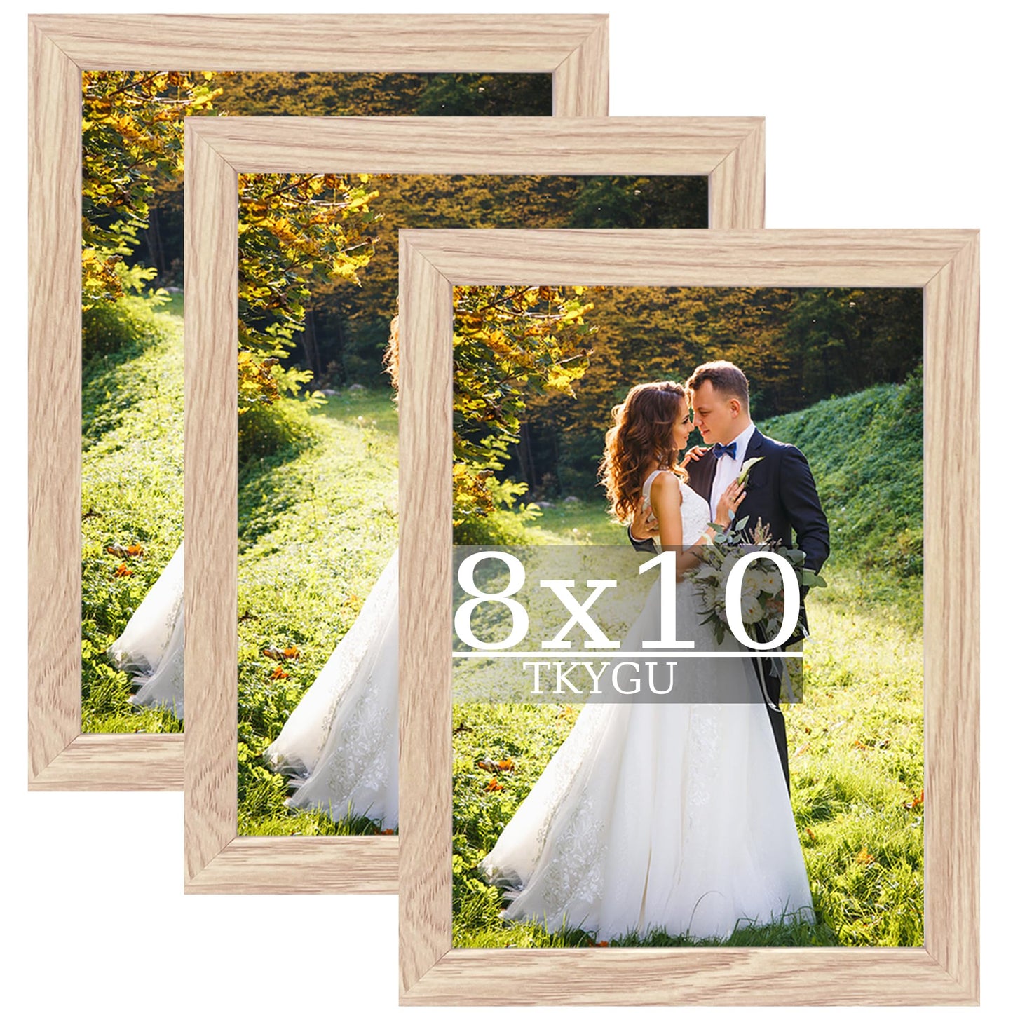 TKYGU 8x10 Picture Frame Woodgrain Set of 3,Real Glass for Rustic Natural 8x10in Poster Frames- Art Frame,Wall Hanging-Tabletop Display Gallery Family Wedding Memorial Pic Frame Best Gift