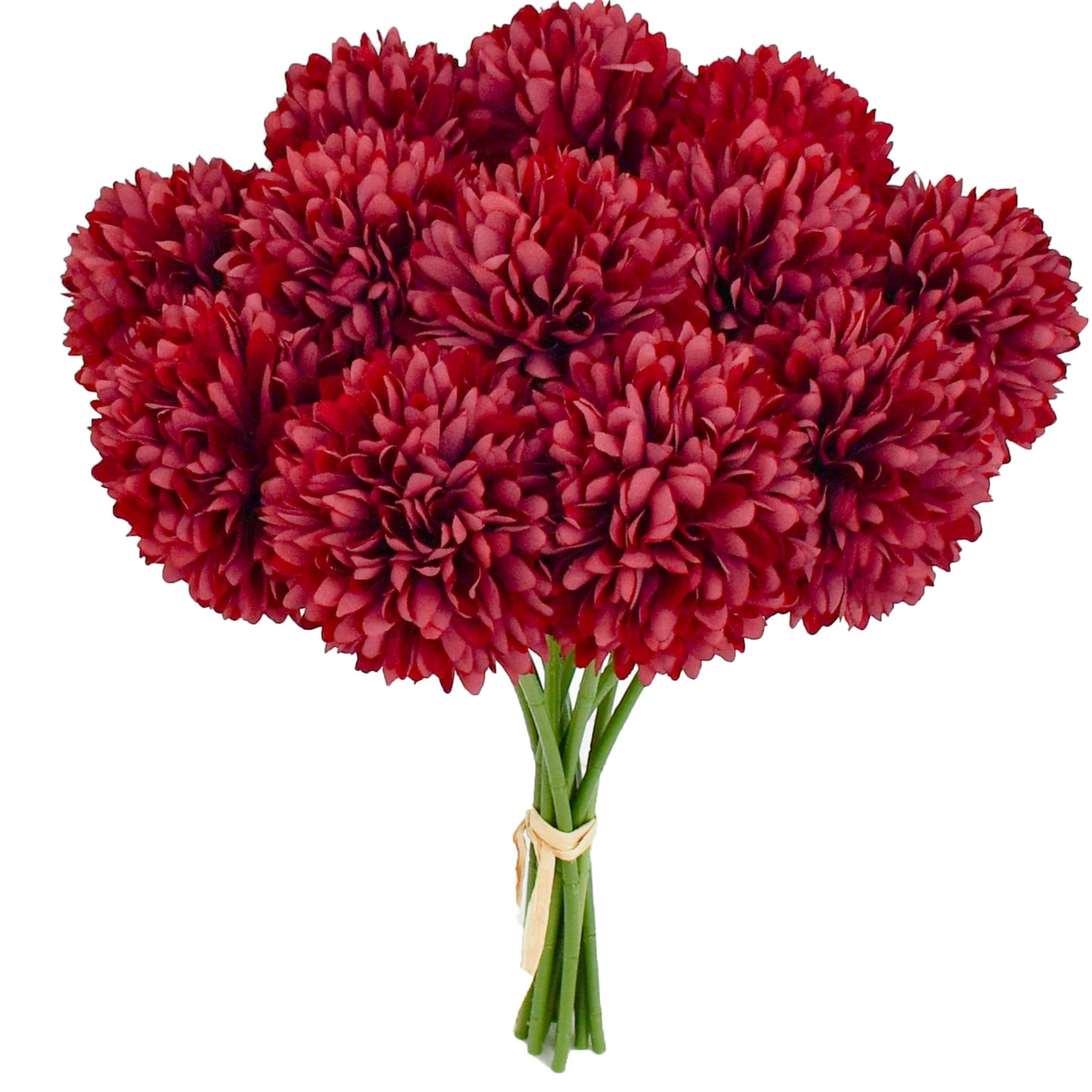 Mandy's 12pcs Burgundy Fake Flowers Artificial Chrysanthemum Ball Silk Flowers Fall Flowers 12" for Mother's Day Easter Home Kitchen Wedding Decorations