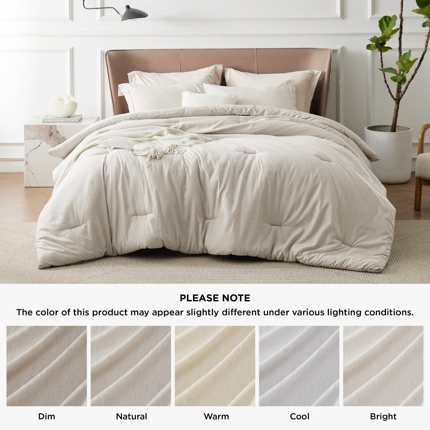 Bedsure Queen Comforter Set - Beige Comforter Queen Size, Soft Bedding for All Seasons, Cationic Dyed Bedding Set, 3 Pieces, 1 Comforter (90"x90") and 2 Pillow Shams (20"x26"+2")