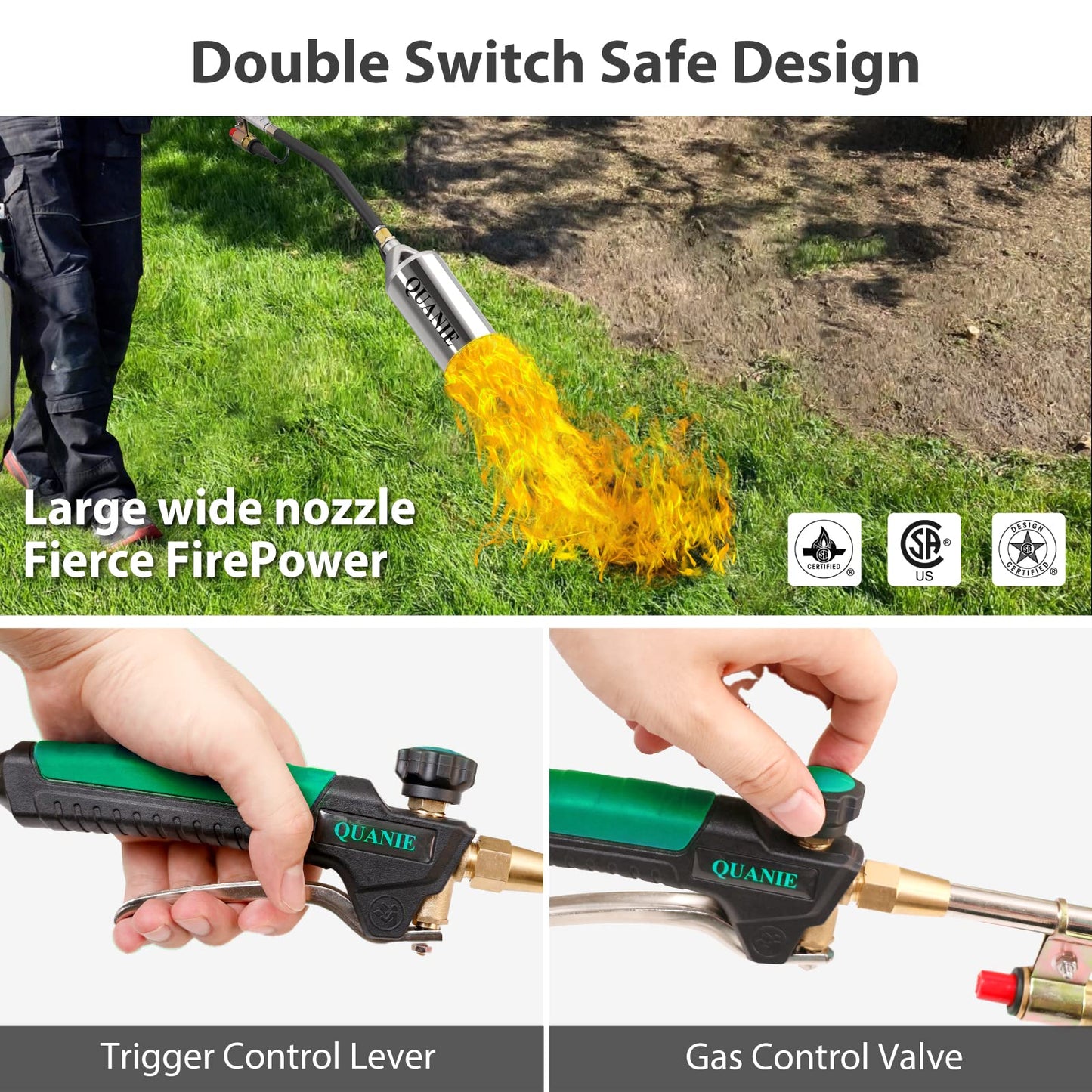 Propane Torch Burner Weed Torch High Output 1,800,000 BTU with 10FT Hose,Heavy Duty Blow Torch with Flame Control and Turbo Trigger Push Button Igniter,Flamethrower for Garden Wood Ice Snow Road(Green