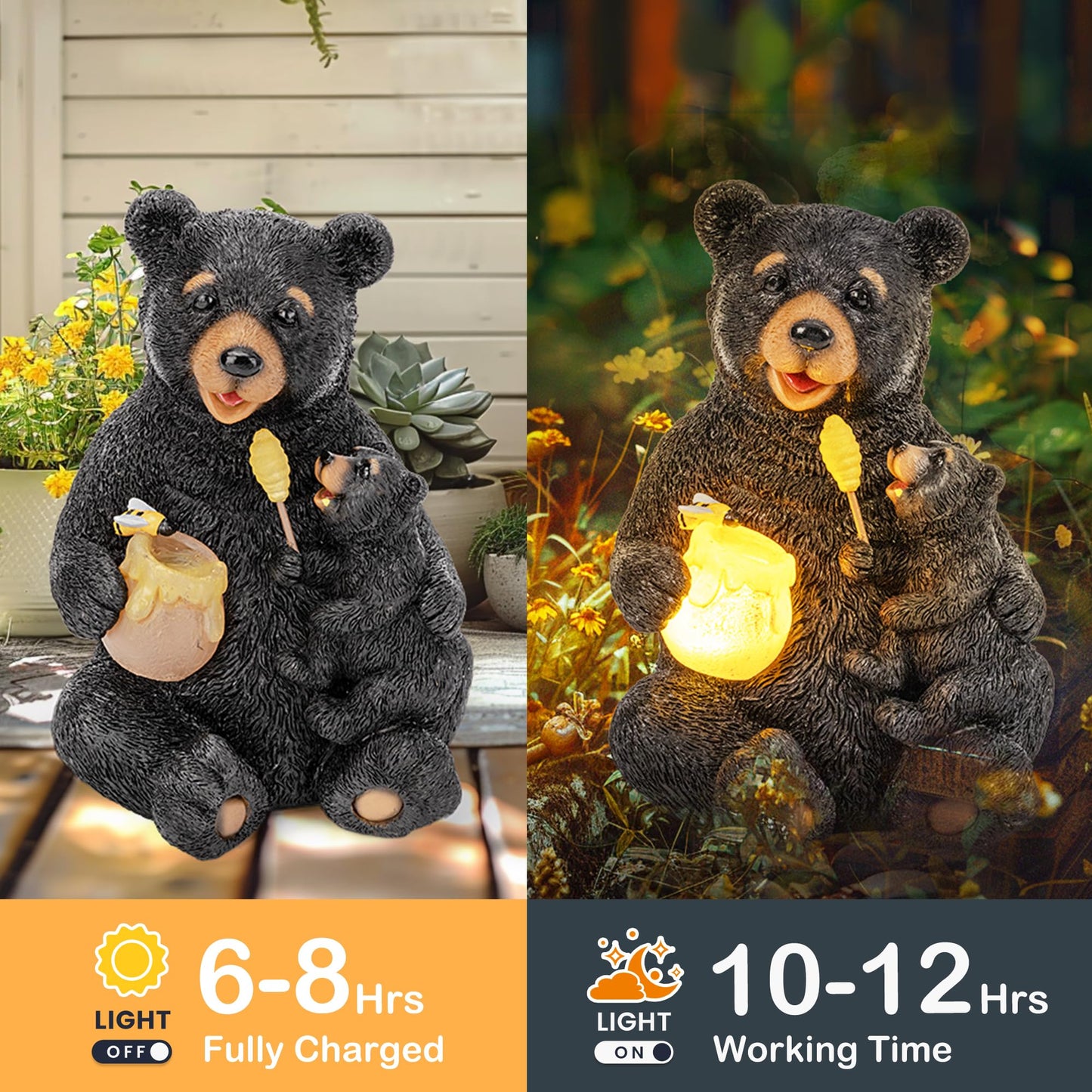 GIGALUMI Solar Garden Statues Loving Bear Figurine Lights for Outside, Yard Decorations Outdoor, Garden Decor Unique Birthday Housewarming Gifts for Mom, Women