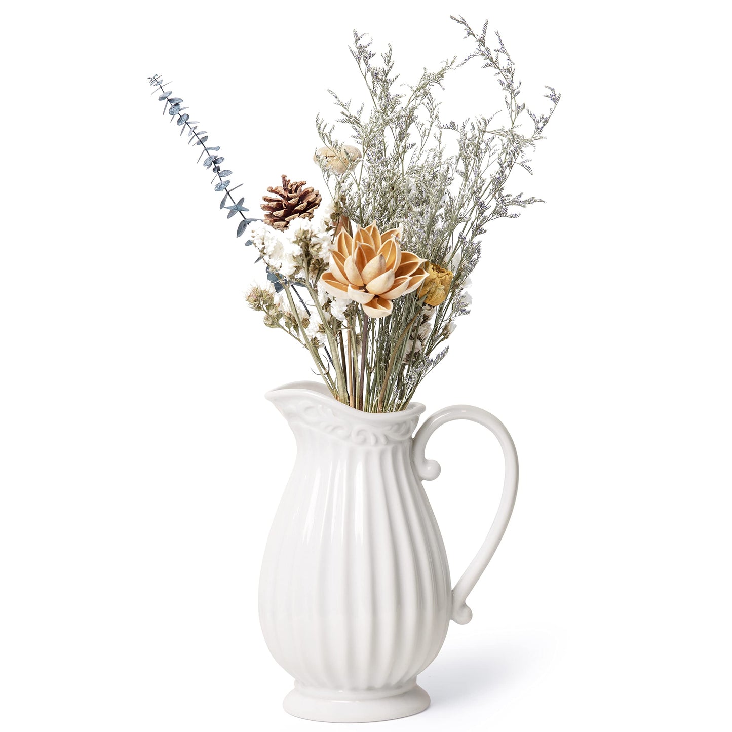 D'vine Dev 10 Inch White Ceramic Pitcher Vase for Home Décor, VS-PT-1