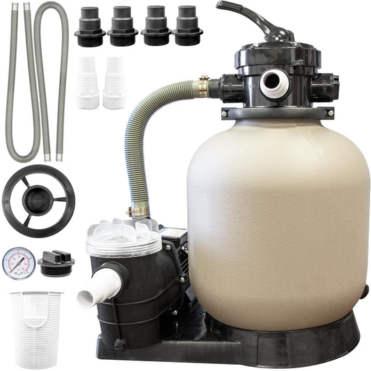 Swimline HydroTools 71405 60 Lb Sand Filter System for 10,500 Gallon Pools with 0.43 THP Pump, 2400 GPH Flow Rate, 14" Tank, and 4-Way Valve, Tan