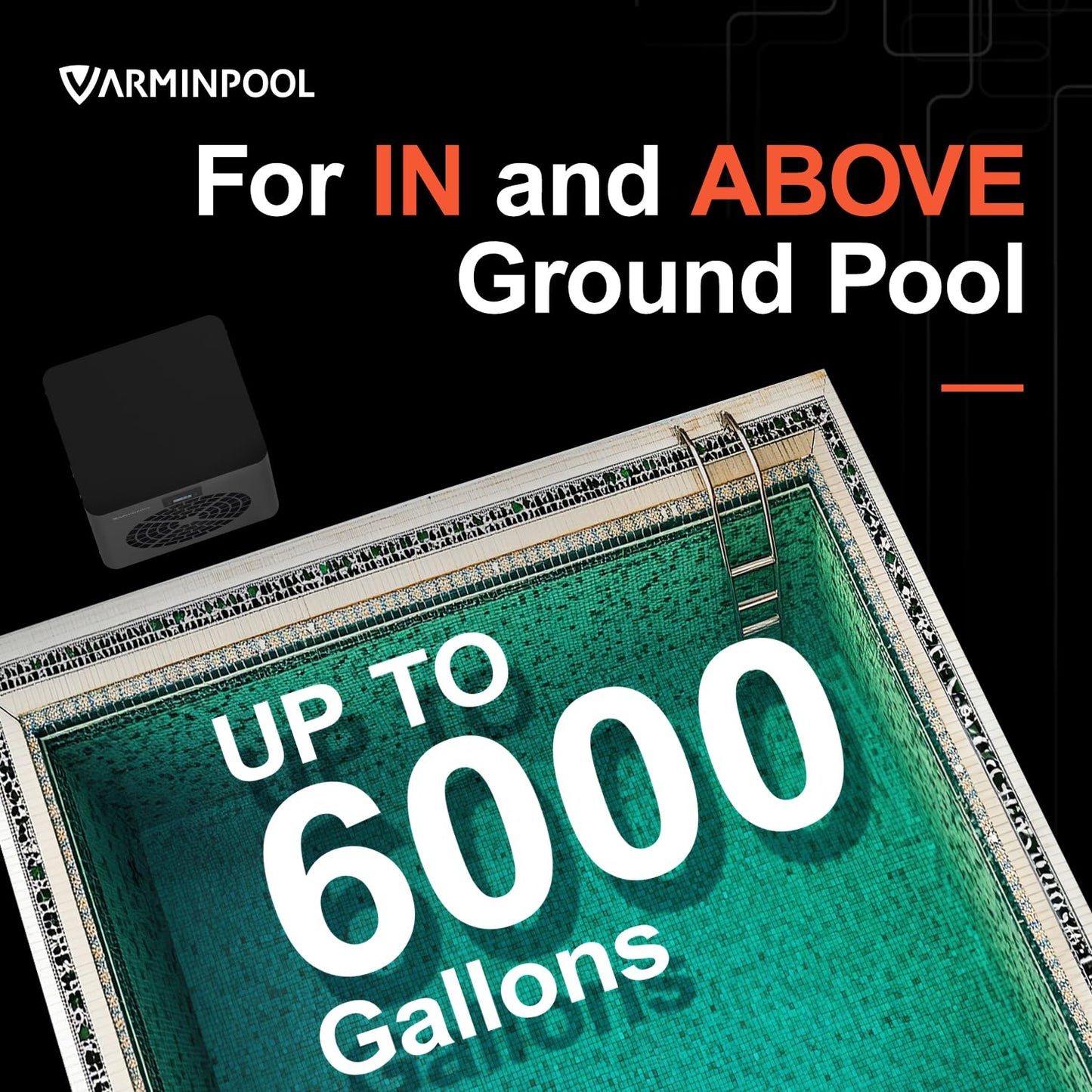 VARMINPOOL 16000BTU Pool Heater for Above Ground Pool Up to 6000 Gallons, WiFi Capable, 110V Pool Heat Pump, Titanium Heat Exchanger, Efficient Inverter, Electric Pool Heaters for Above Ground Pools