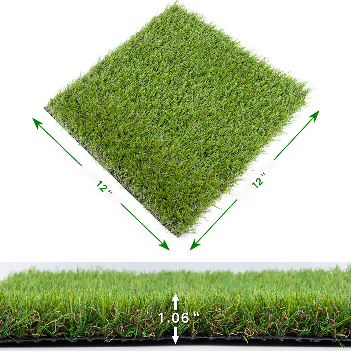 GOLDEN MOON Artificial Grass Turf Patch Tiles, 4 Pcs 12 x 12 Synthetic Grass Square Mats DIY Grass Decoration