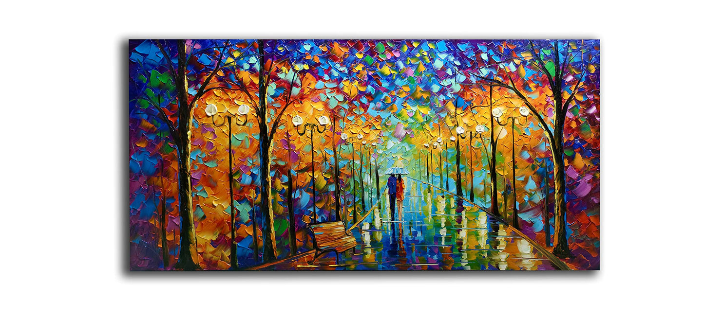 Tyed Art- Contemporary Art Landscape Oil Painting On Canvas Abstract Textured Tree Painting hand-painted acrylic frame wall art modern canvas painting 24x48inch