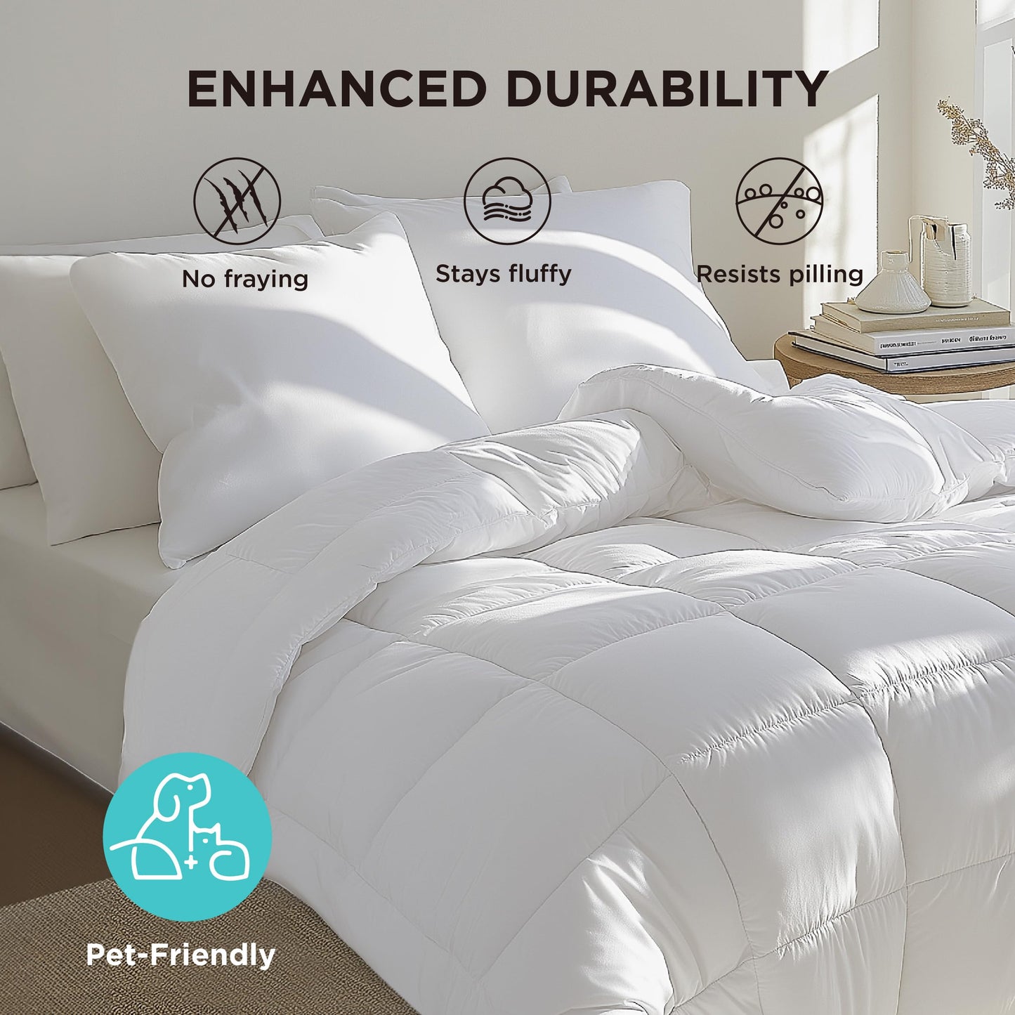 Bedsure Comforter Duvet Insert - Quilted Comforters Full Size, All Season Duvet, Down Alternative Bedding Comforter with Tabs(White,Full 86"x82")