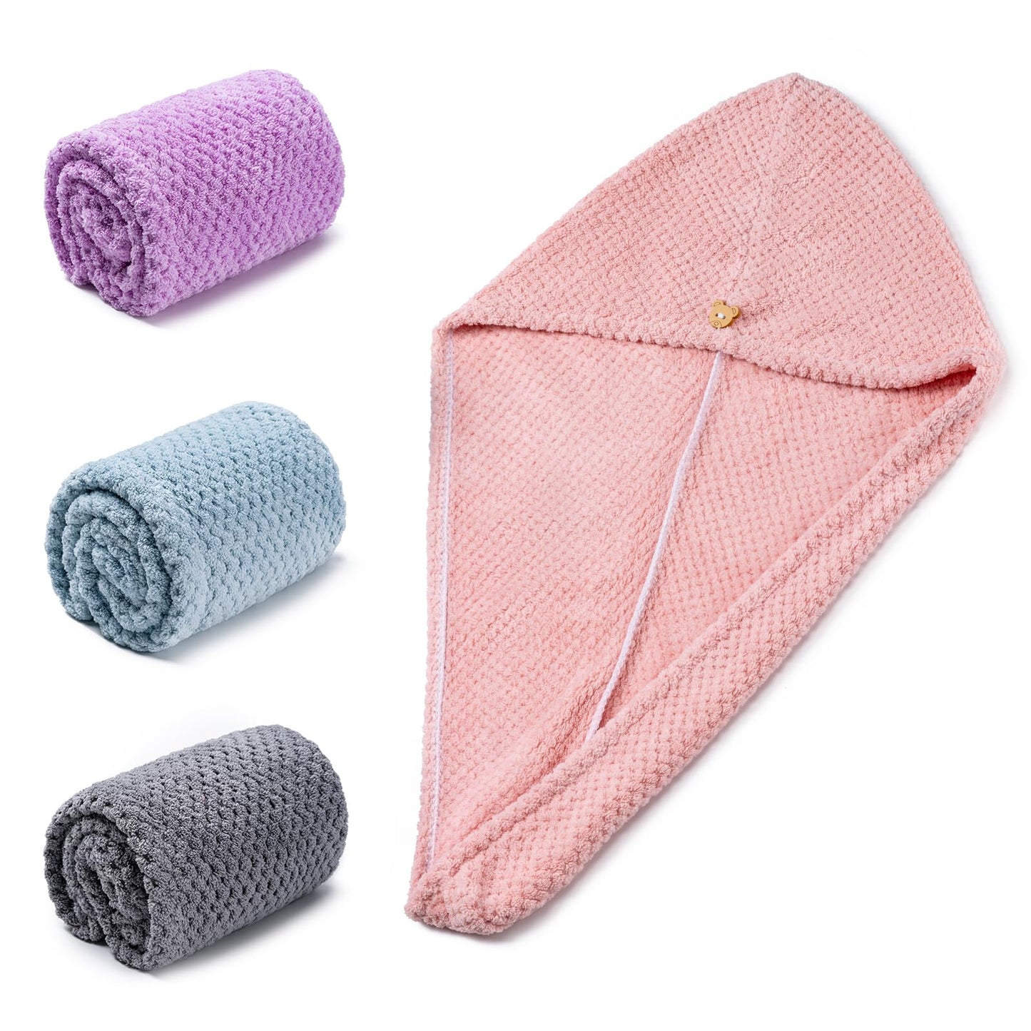 Amrules Hair Towel Wrap, 4 Packs 9.8 X 25.6 Inch Towel Turbans for Wet Hair, Dry Hair Towel, Headbands for Curly and Long Hair - Bathroom Must-Have for Ladies