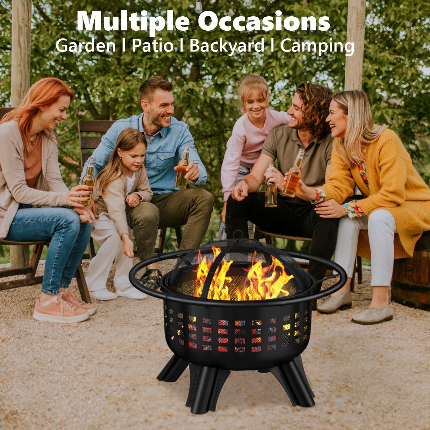 Raxmolo 31 Inch Fire Pit for Outside, Outdoor Wood Burning Firepit Large Steel Firepit Bowl for Garden Patio Backyard Picnic Camping