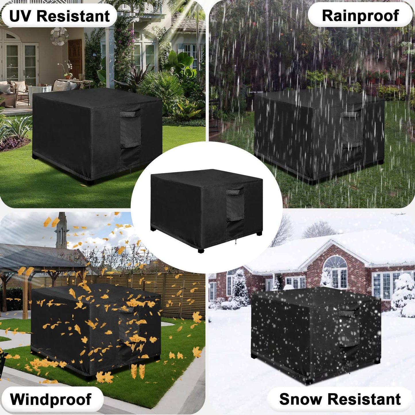 OutdoorLines Outdoor Waterproof Patio Ottoman Covers - Square UV-Proof Patio Side Table Cover Windproof Heavy-Duty Furniture Covering Protector 25L x 25W x 17H Inch, Black