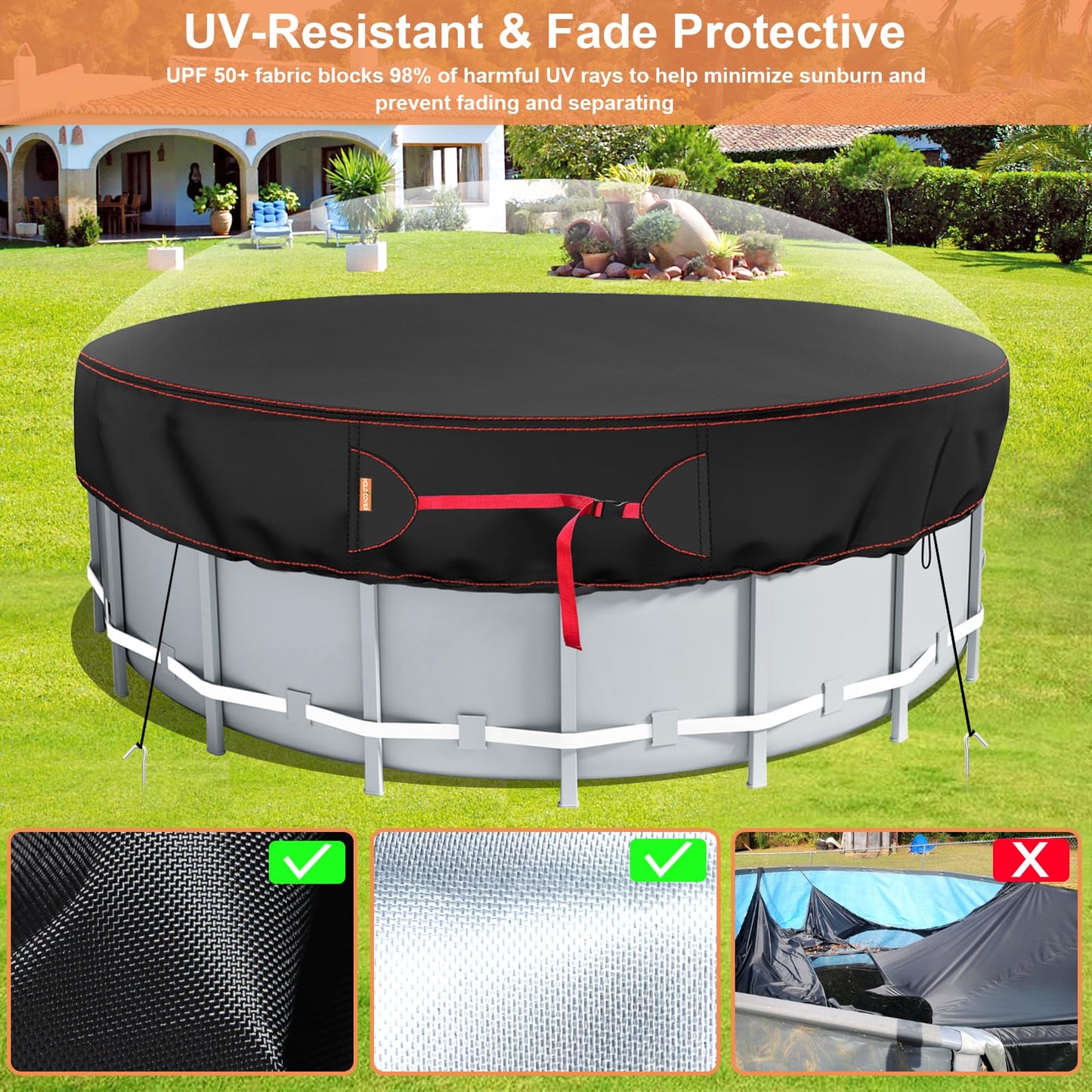 8 Ft Round Pool Cover, Solar Covers for Above Ground Pools, Stock Tank Pool Cover Protector with Pool Cover Accessories, Round Hot Tub Cover Ideal for Waterproof and Dustproof(8Ft)