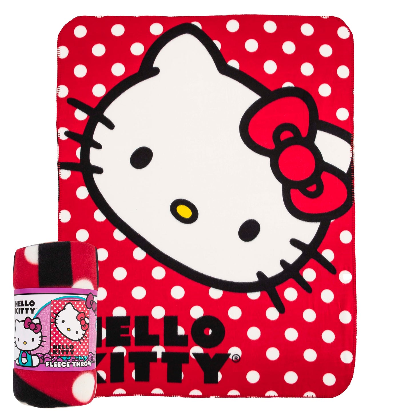 SANRIO Hello Kitty, "Polka Dot Kitty" Fleece Throw Blanket, 45" x 60", Multi Color