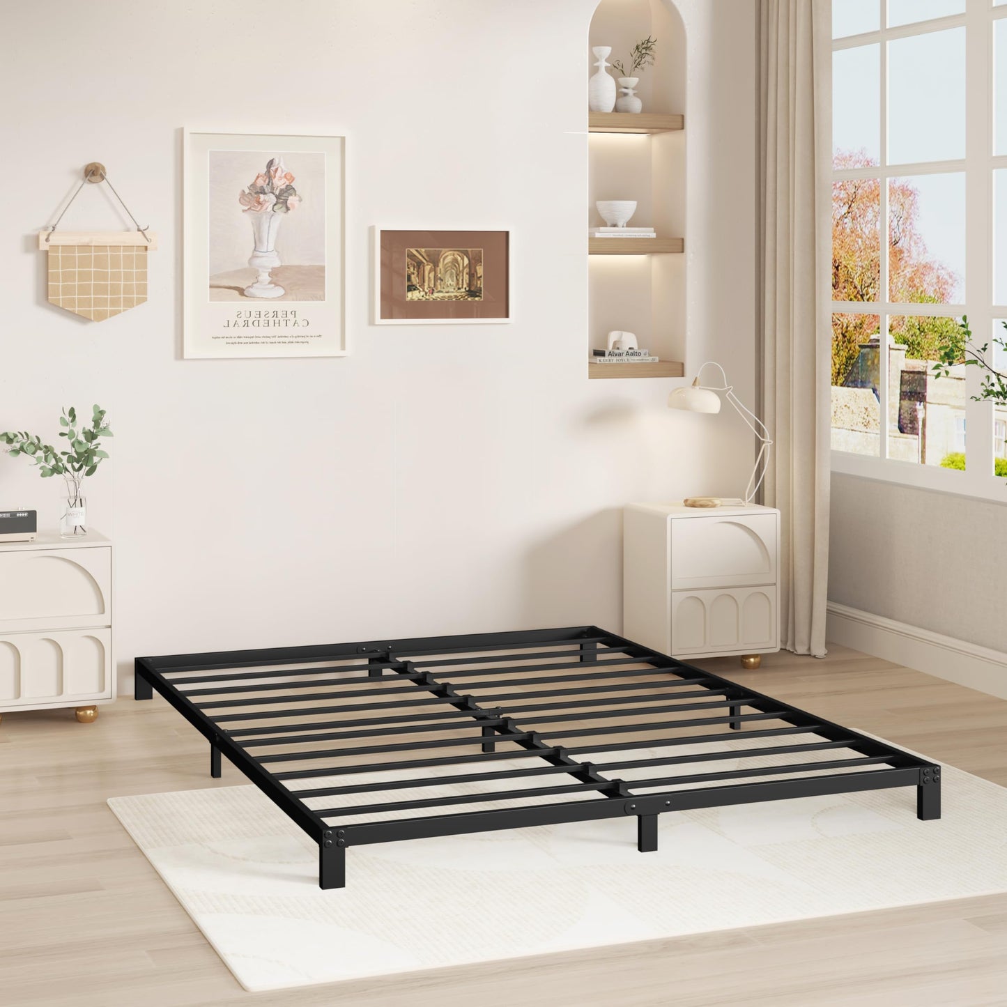 Vecilla Full Size Bed Frame 5 Inch Heavy Duty Metal Platform Low Profile Bed Frame No Box Spring Needed, Easy Assembly, Noise-Free, Black