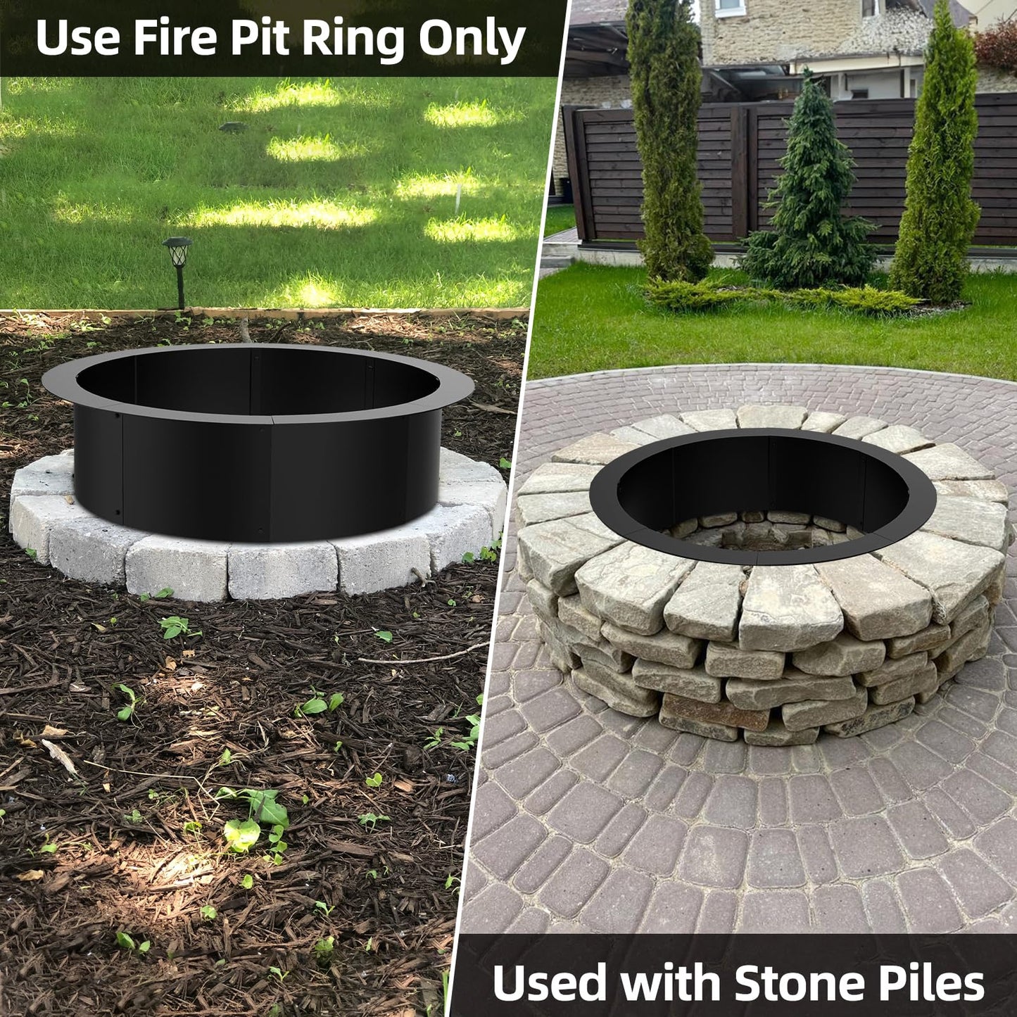 Poolergetic 48 inch Inner Fire Pit Ring, 52 inch Outer Large Round Steel Fire Pit Ring Insert Metal Fire Ring for Outdoor, Heavy Duty Fire Pit Ring Liner Rim