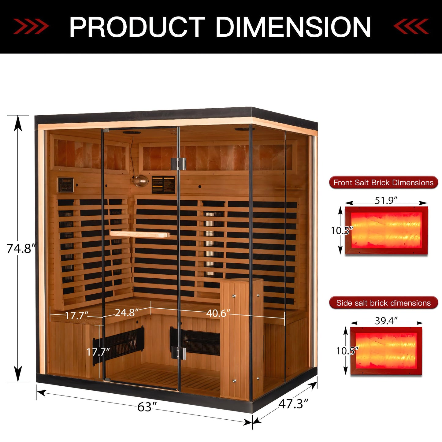 BNEHS Infrared Saunas for Home, 3-4 Person Sauna with Himalayan Salt Panel & 10 Minutes Fast Heating, Canadian Hemlock, 220V