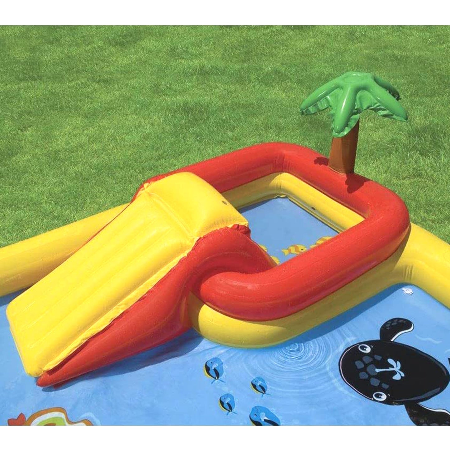 Intex 100" x 77" Inflatable Ocean Play Center Kids Backyard Kiddie Pool and Water Game Outdoor Set with Water Slide and Built-in Sprayer