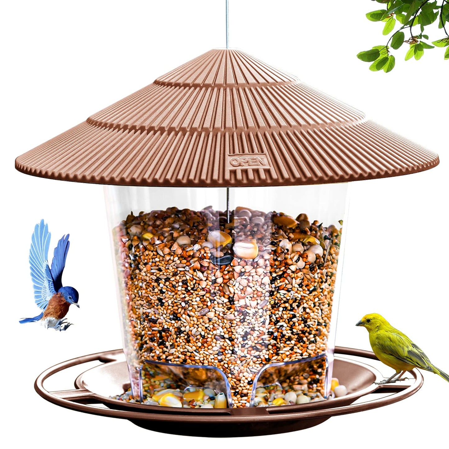 Hanizi Hanging Bird Feeder Squirrel Proof for Outdoor Wild Bird Seed, Brown