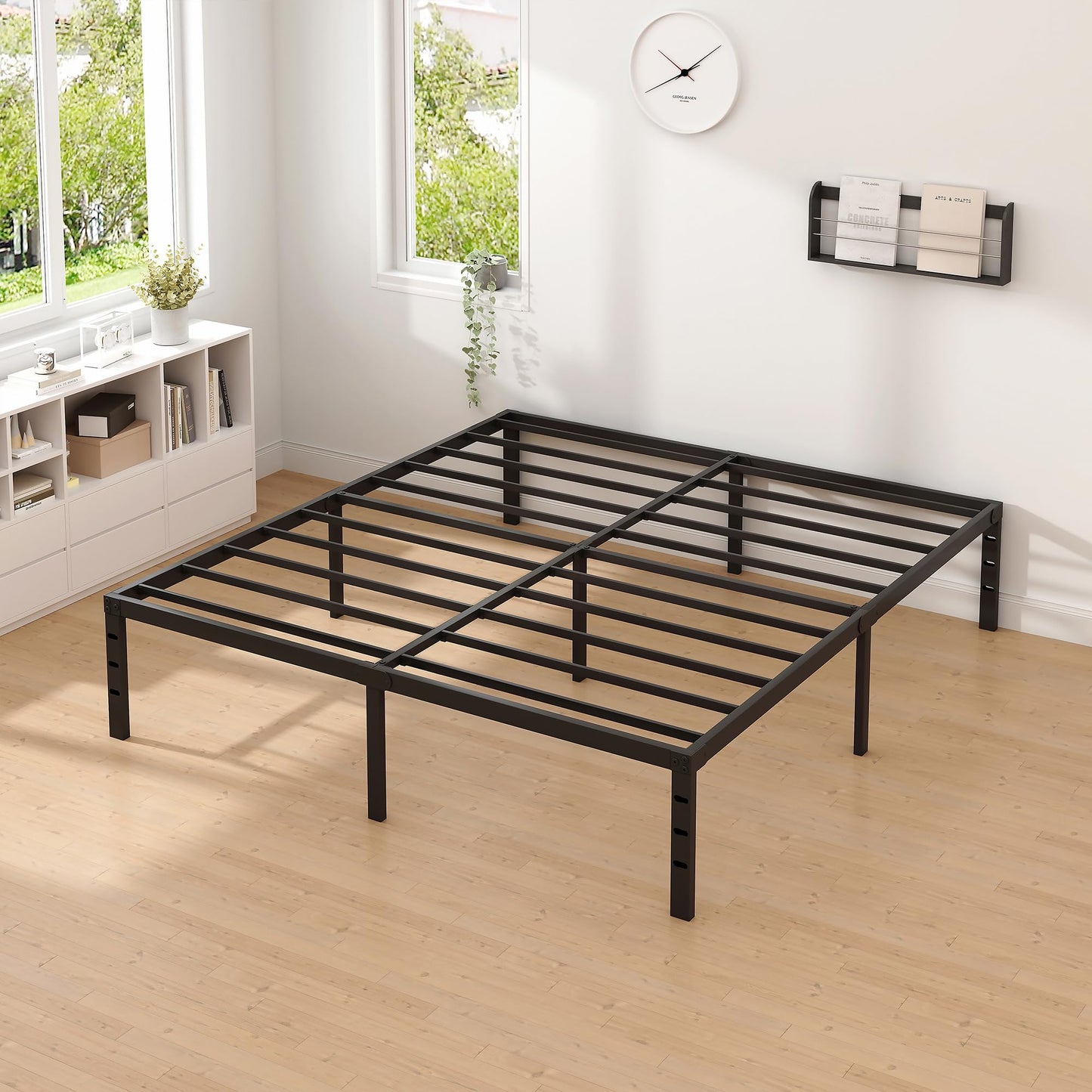 NEW JETO Metal Bed Frame-Simple and Atmospheric Metal Platform Bed Frame, Storage Space Under The Bed Heavy Duty Frame Bed, Sturdy Queen Size Bed Frame, 18 Inch, Queen