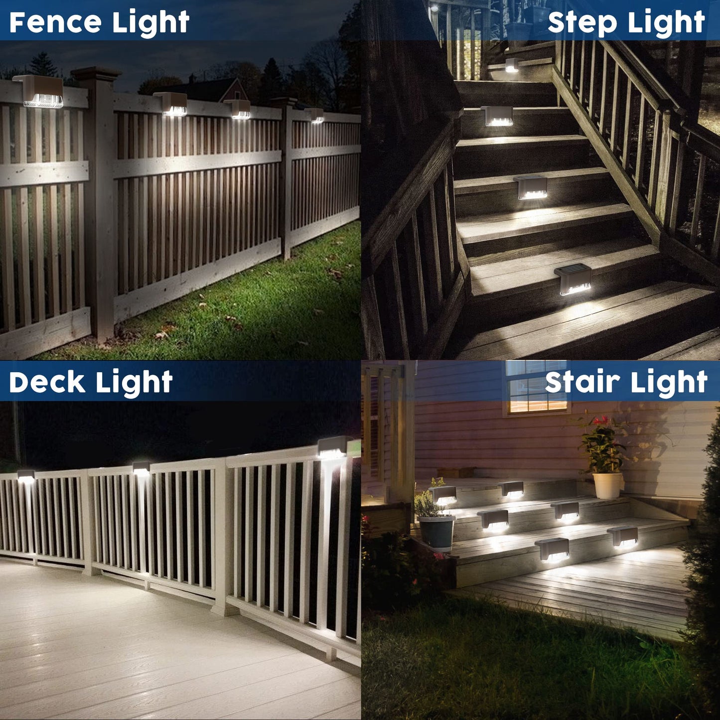 Otdair Solar Deck Lights, 16 Solar Step Lights Waterproof LED Solar Stair Lights, Outdoor Solar Fence Lights for Deck, Stairs, Step, Yard, Patio, and Pathway (Cold White)